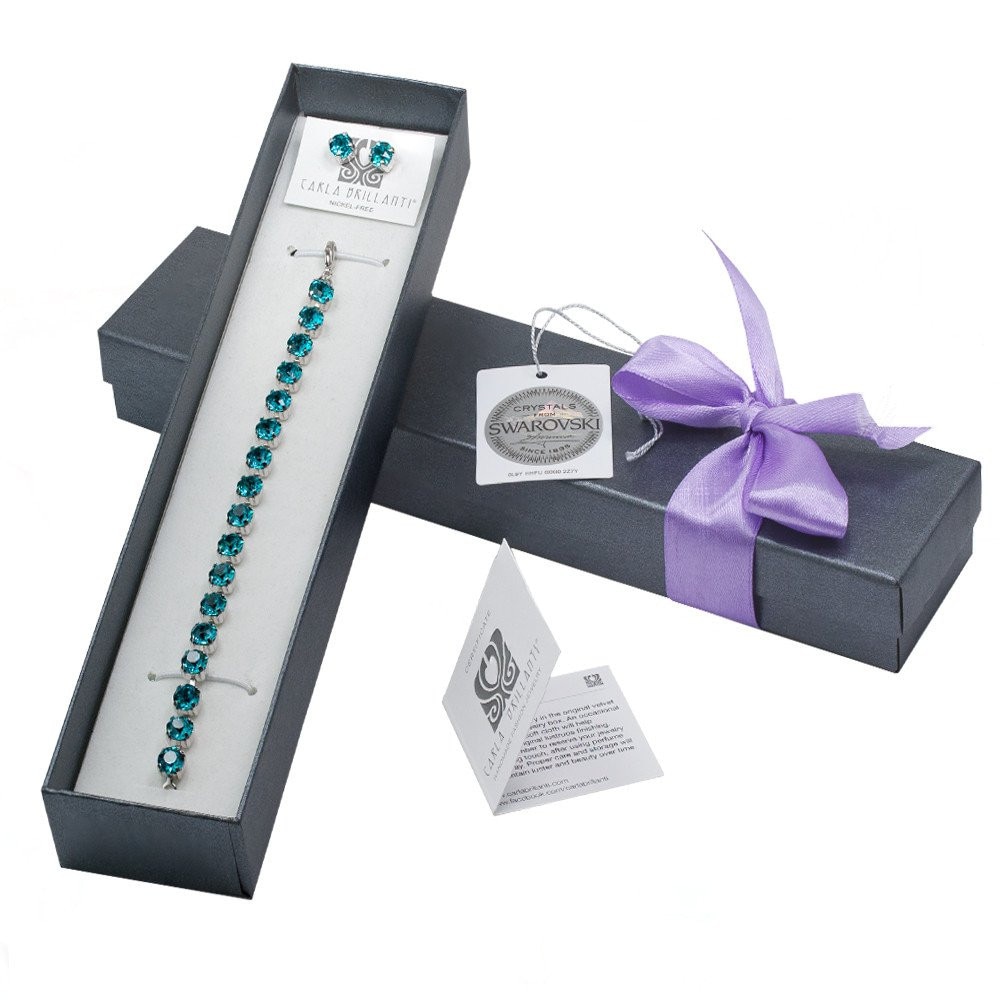 Set Blue Zircon , bratara si cercei cu cristale Swarovski