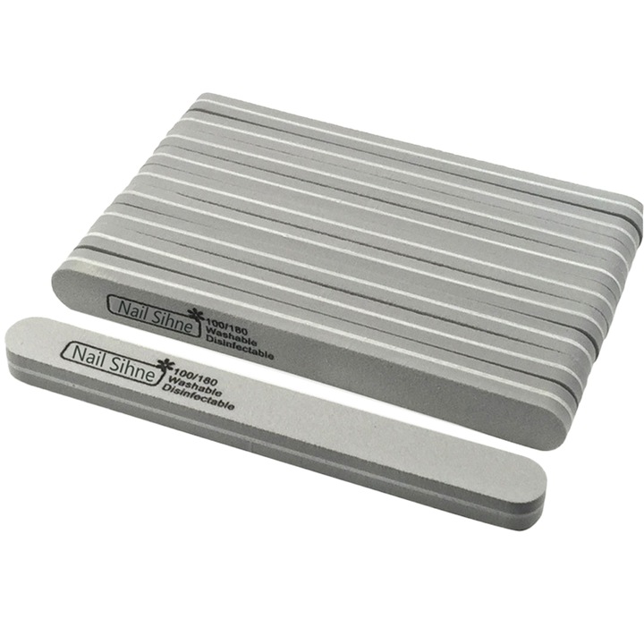 Set pile unghii, duble, gri, pentru manichiura profesionala, 20 buc