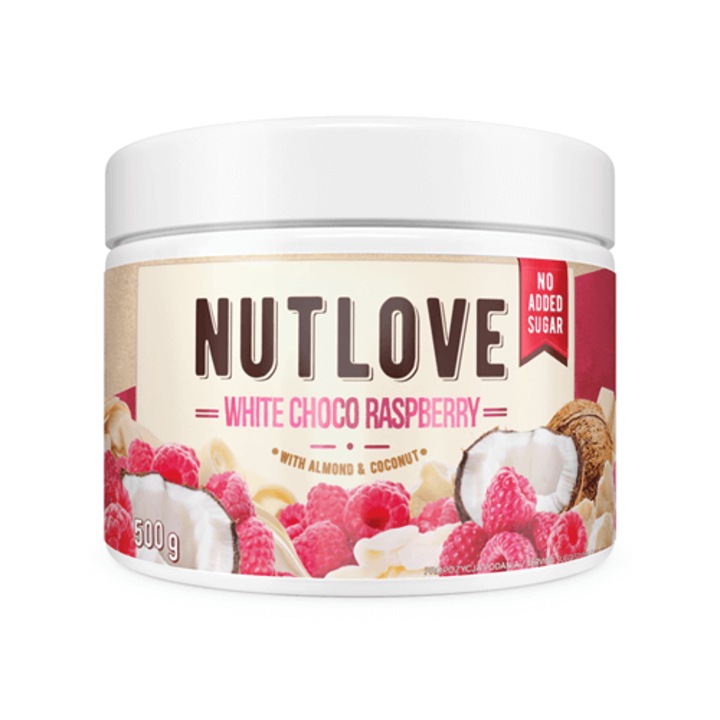 Crema tartinabila, ALLNUTRITION Nutlove White Choco Raspberry, 500g, ciocolata alba si cocos, zmeura liofilizata, migdale