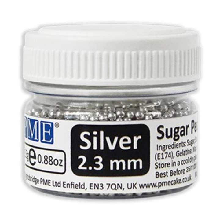 Perle din zahar argintii 2.3mm, 25g PME