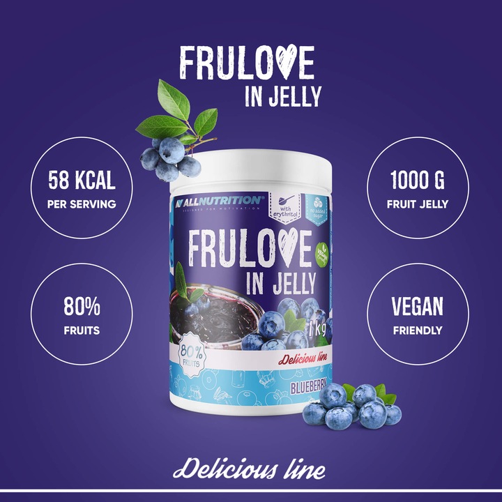 Gem de afine ALLNUTRITION FRULOVE In Jelly Blueberry, Afine, 1000g, fara zahar, 80% fructe