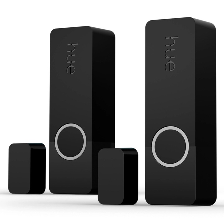 Set 2 senzori de contact Philips Hue Contact sensor, Zigbee, automatizare lumini, montare usi/ferestre, IP20, Negru
