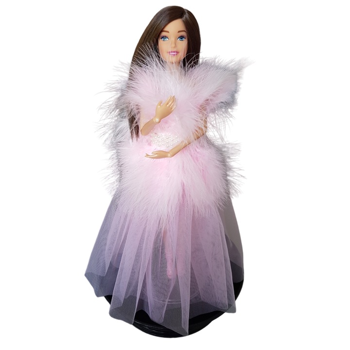 Set complet papusa, TAKUMI, Rochie, pantofi, centura talie, peruca, Tiana, 30 cm, +3 ani