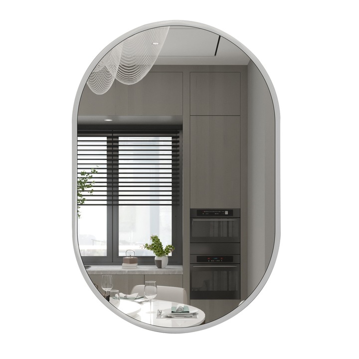 Стенно огледало, овално Marla, Marsah Home, 60x90 см, бяла метална рамка