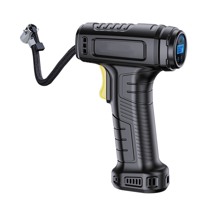 Compresor pentru umflat roti tip pistol, Vaxiuj, Display Digital cu LED Programabil, Cablu 3m, 10 BAR