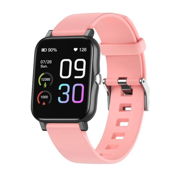 Okosóra, Starmax, GTS2, Rózsaszín, 43 mm, IP68 Vízálló, Érintőképernyő, Egészség, Fitneszkövető, Zene, Sport