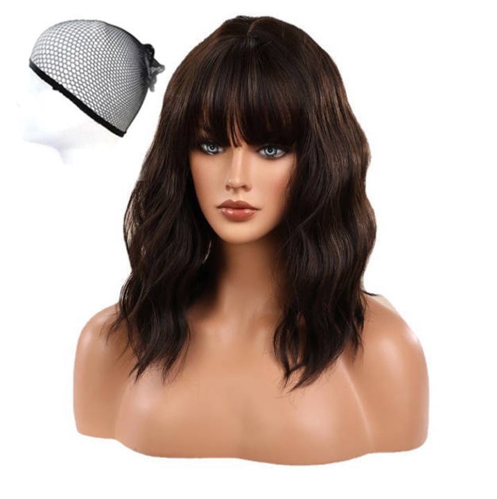 Peruca maro inchis, par sintetic, 40 cm, livrata cu plasa de par