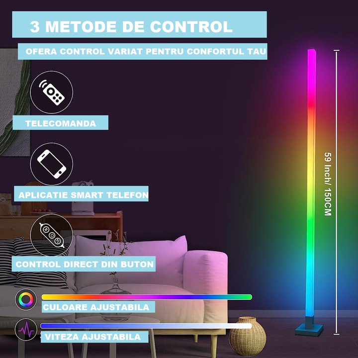 Смарт лампа Evo Smart RGB, модел 2023, 1,5 метра височина, околна ...