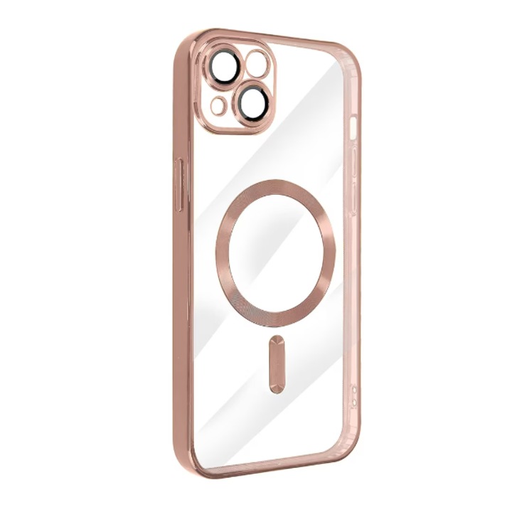 MagSafe tok kompatibilis az Apple iPhone 15 Plus készülékkel, Kamera védelem, Galvanizált élek, kompatibilis a MagSafe vezeték nélküli töltéssel, Pink / Gold, Atlas