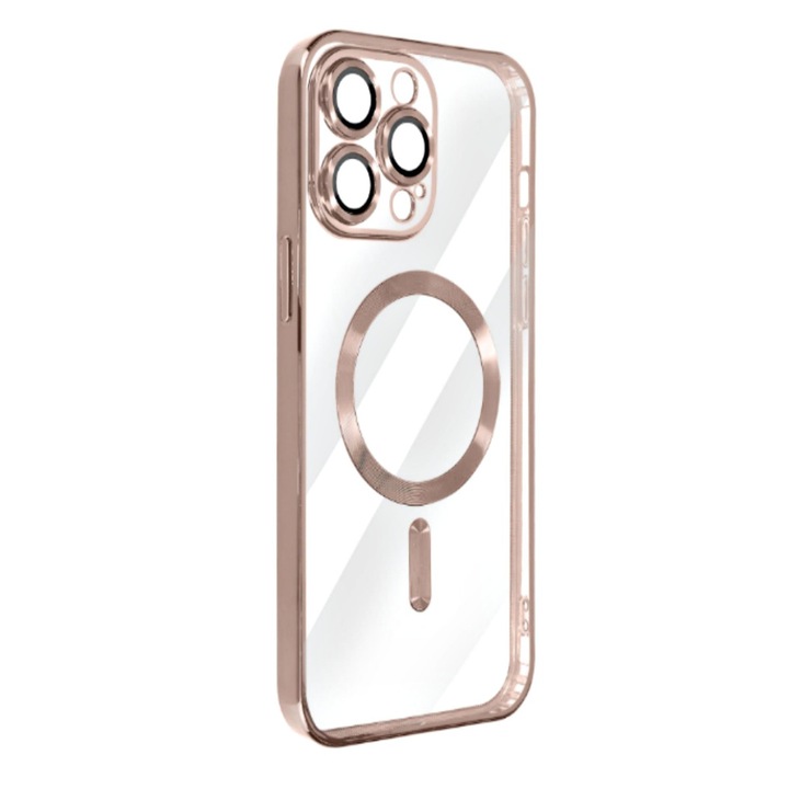 MagSafe tok kompatibilis az Apple iPhone 15 Pro telefonnal, Kamera védelem, Galvanizált élek, kompatibilis a MagSafe vezeték nélküli töltéssel, Pink / Gold, Atlas