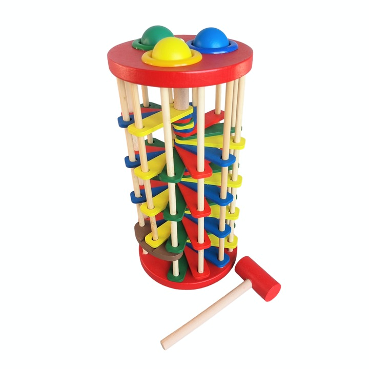 OEM Interaktív fa játék, Torony labdákkal és kalapáccsal 30X14X14.1 év+