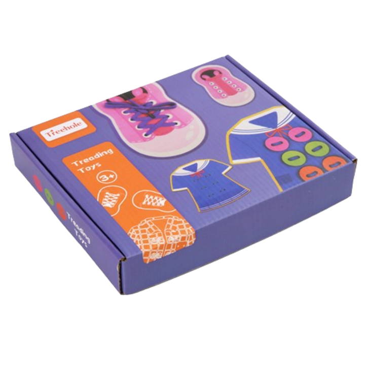 Joc Indemanare din lemn, Invatam sa legam sireturile, Roz, 7Toys