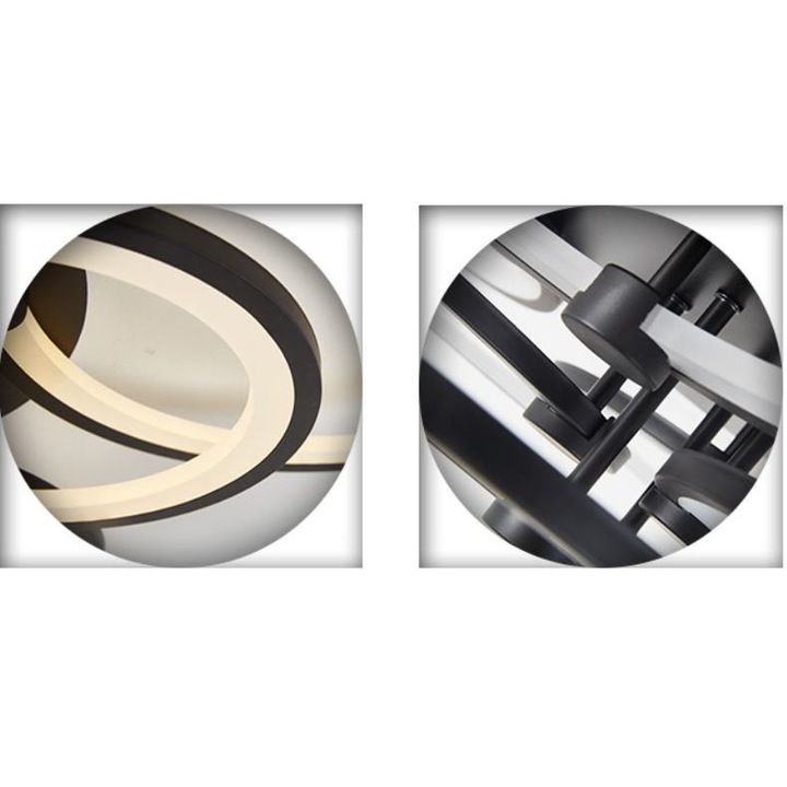 Lustra LED cu telecomanda si aplicatie, 3 tipuri lumina, intensitate reglabila 120W, 6 cercuri Neagra ZenLED