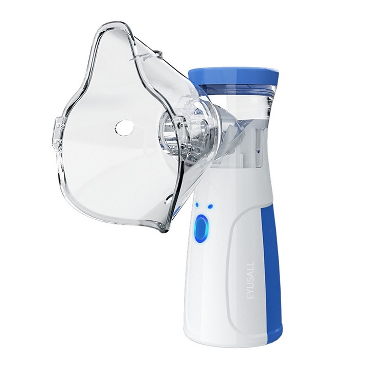 Aparat aerosoli cu ultrasunete EYUSALL, Masca copii si adulti, Portabil, Nebulizator, Tehnologie mesh, Baterie, Silentios, Albastru