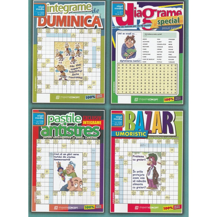 Pachet de intregame bazar umoristic, diagrame special, integrama de duminica, pastila antistres - nivel mediu, Maxim