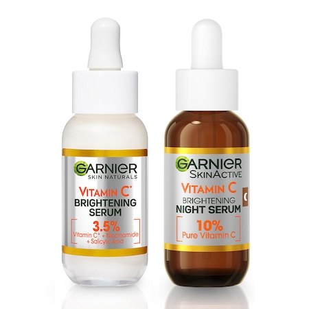 Set Serum cu Vitamina C Garnier Skin Naturals cu efect de stralucire, 30 ml + Serum de noapte Garnier Skin Naturals cu Vitamina C Pura, 30 ml