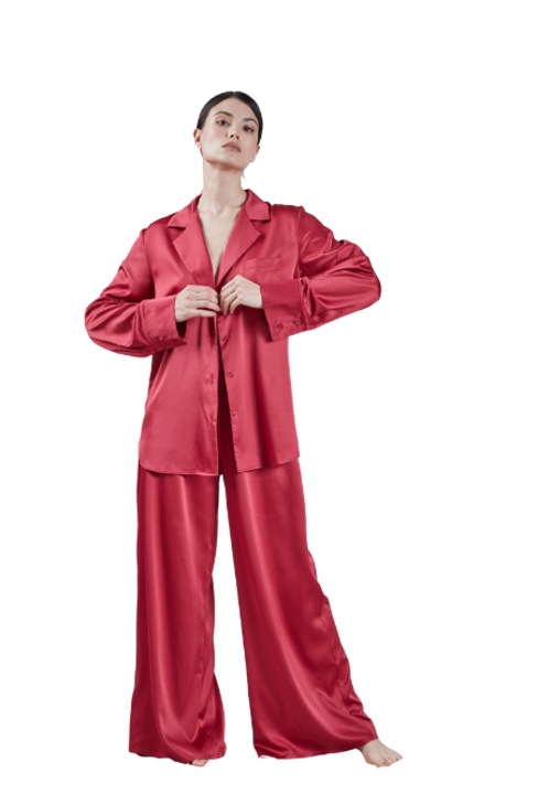 Set Pijama Burgundy Silk, Visiniu