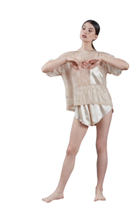 Pantaloni scurti Tulip Champagne Silk, Sampanie