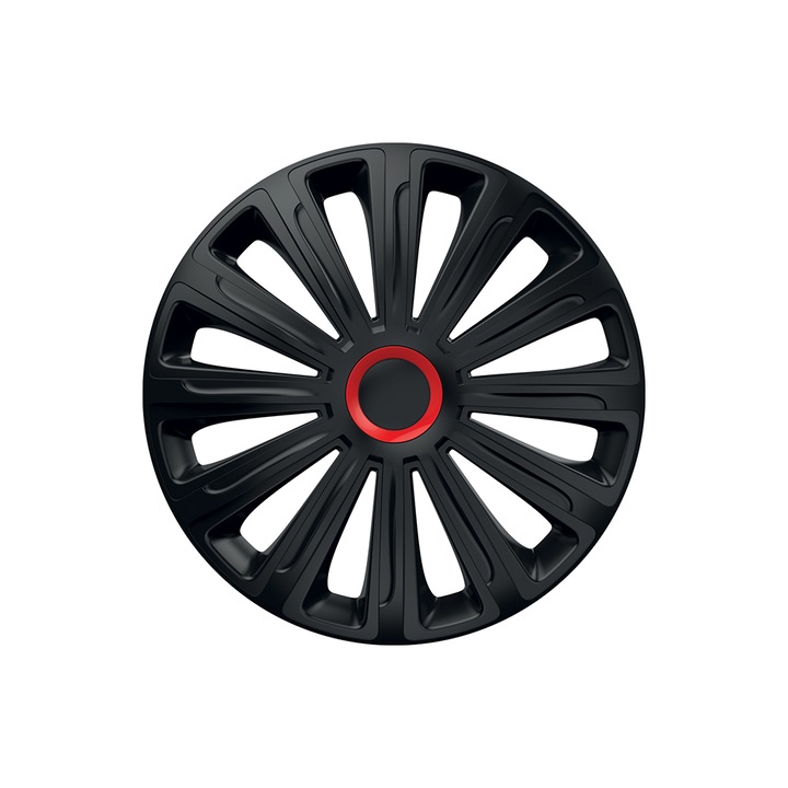 Capace Roti R15,15 inch Negre Cu Inel Rosu Trend Set 4 bucati