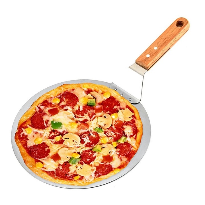 Spatula pentru pizza, aluat, produse de patiserie, Welora®, Otel inoxidabil, rotunda, Diametru 30 cm, Argintiu