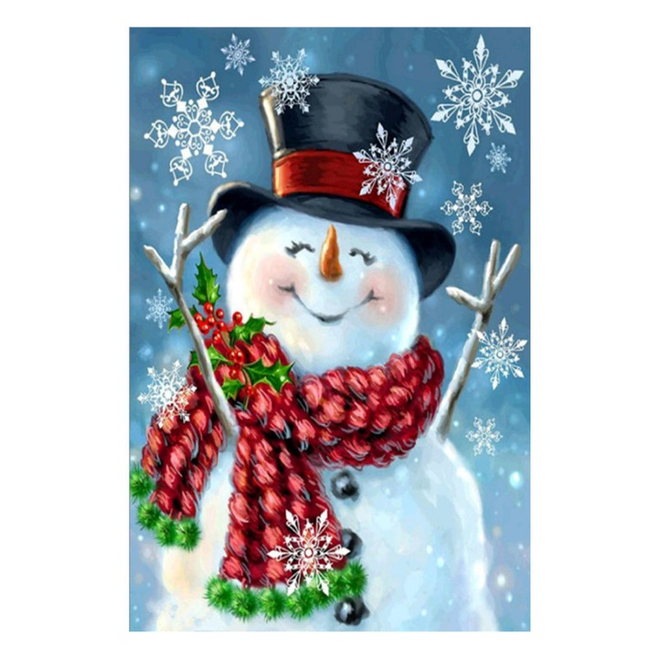 Kit pictura cu diamante, Om de zapada, 34.8x24.8cm, Multicolor