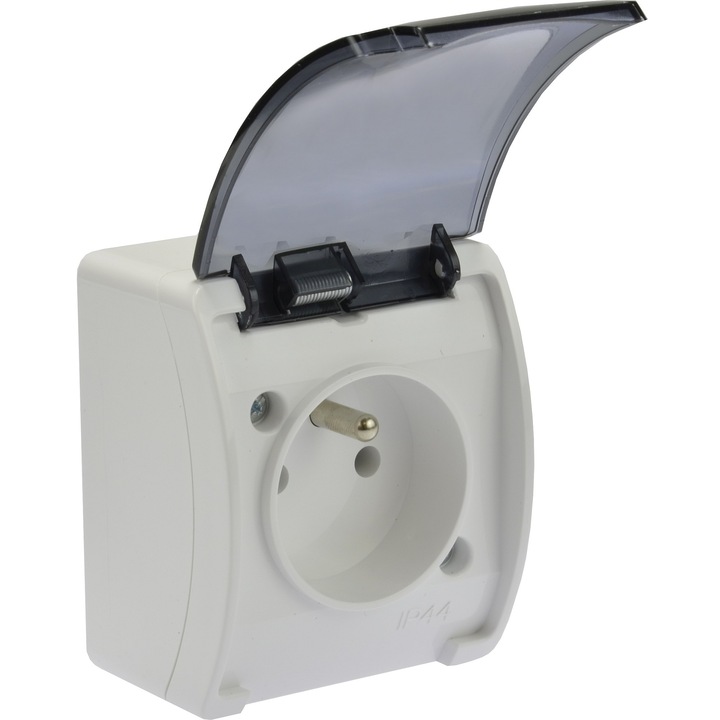 Priza simpla, VIPLAST, Plastic, IP44, 16 A, Alb