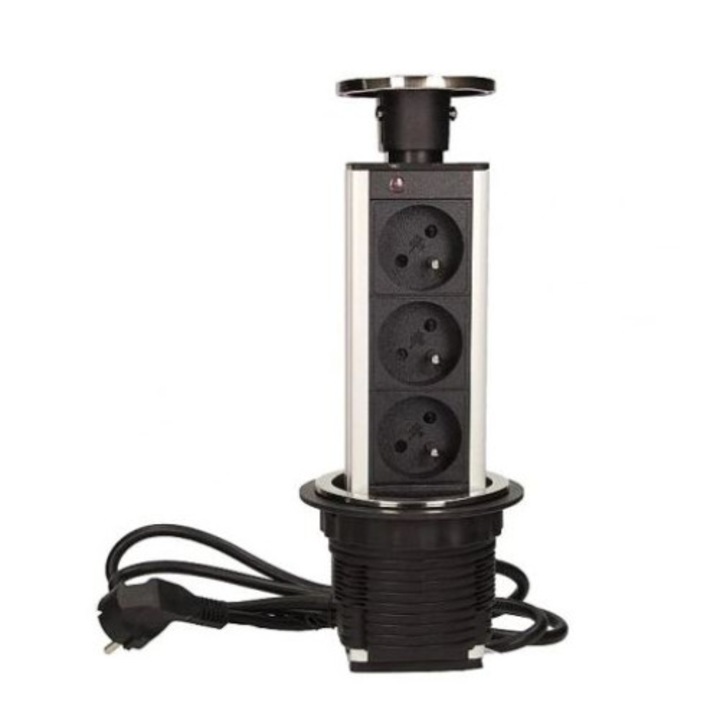 Контакти с 3 гнезда Virone, Неръждаема стомана, Монтаж на плот, 1,8 м кабел