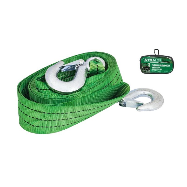 Curea de remorcare cu carlig, Stalco, Polipropilena, Rezistent la UV, 2000 kg, 4 m, Verde