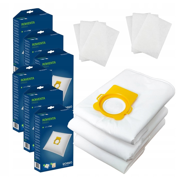 Sac aspirator Perfect Bag Worwo RMB15K, pentru aspiratoare Rowenta Silence Force, 24 buc + 6 filtre de motor