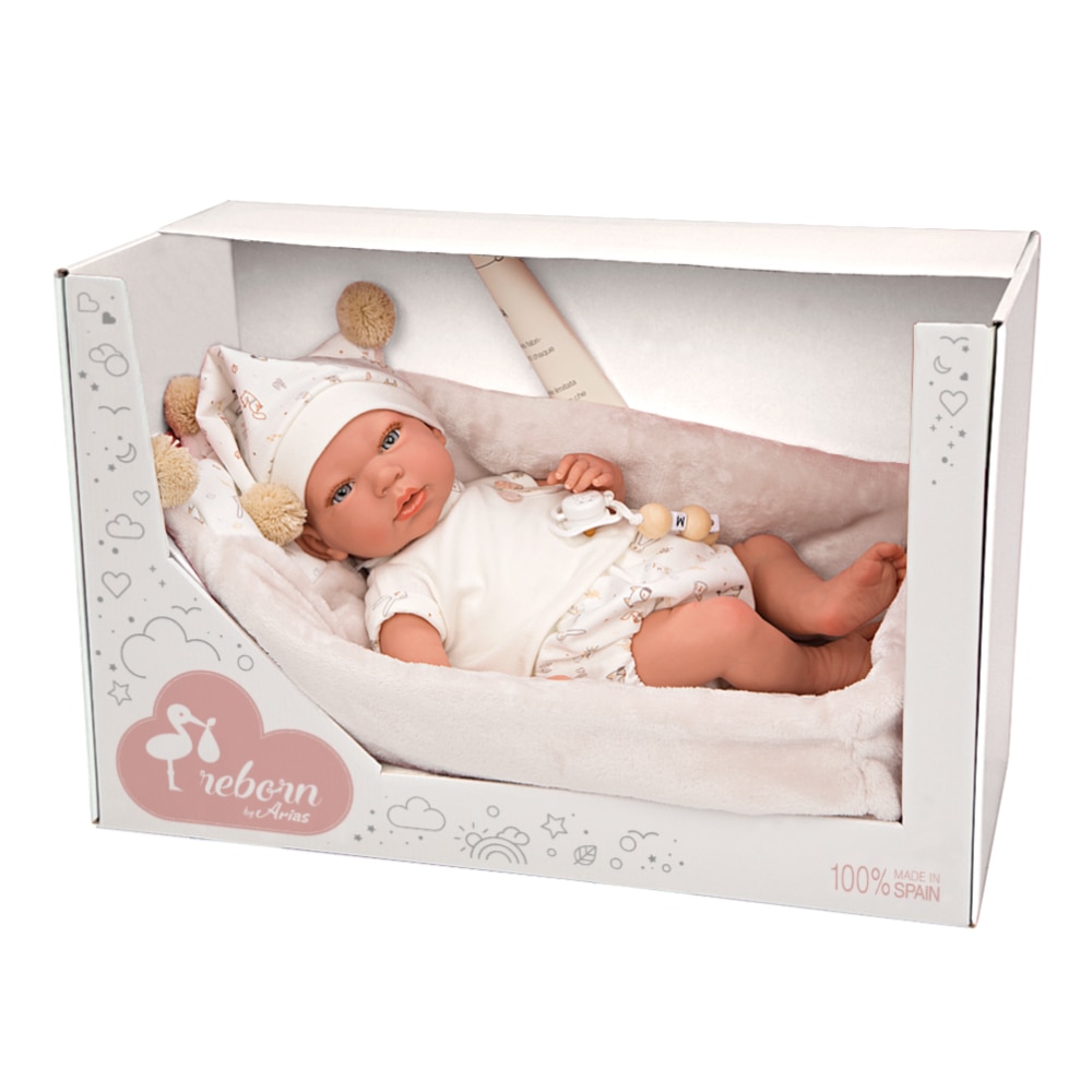 Кукла Arias Aday Reborn, Реалистично бебе, 40 см, Бежов кош - eMAG.bg