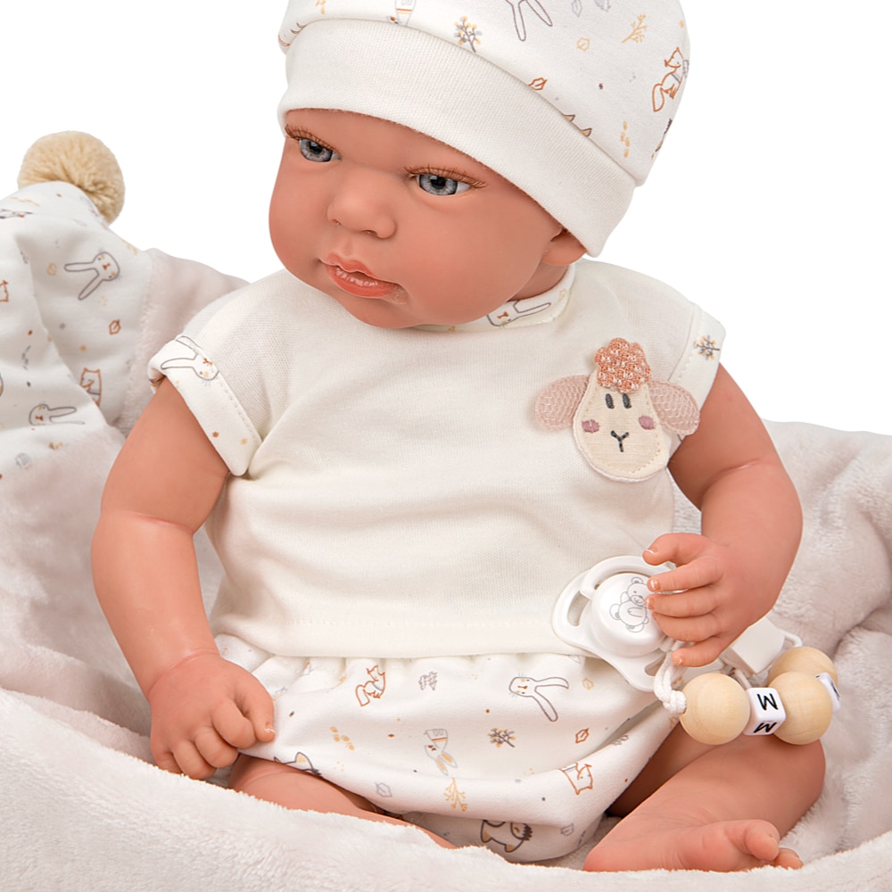 Кукла Arias Aday Reborn, Реалистично бебе, 40 см, Бежов кош - eMAG.bg