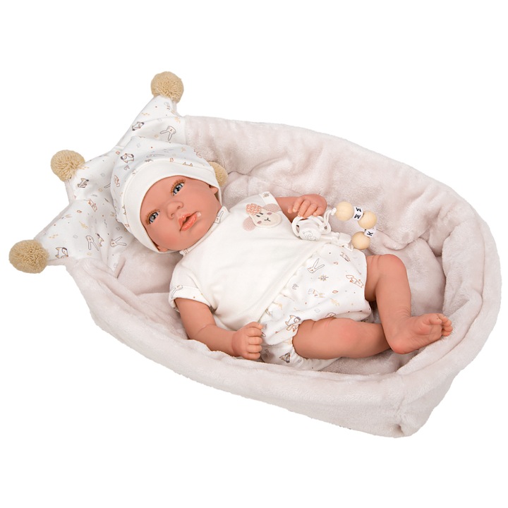 Кукла Arias Aday Reborn, Реалистично бебе, 40 см, Бежов кош