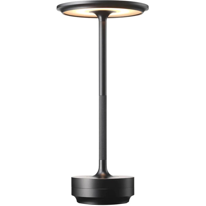 Lampa LED metalica, fara fir, Touch Control, 3 Tipuri de Iluminare, Reincarcabila USB-C, Negru, 28 x 13 cm, easyCTRL®