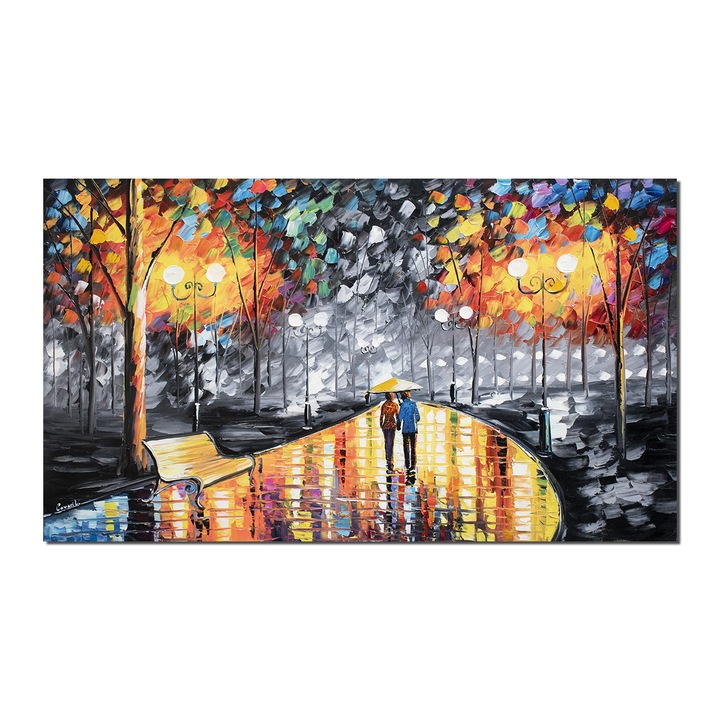 Tablou pictat manual living, Artnova, Impreuna pentru totdeauna 2, pictura 120x70cm ulei pe panza in relief efect 3D