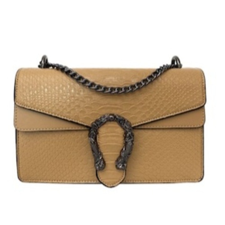 Дамска чанта Kayla крем от екологична кожа тип змийска кожа 26 х 16 х 9 см
