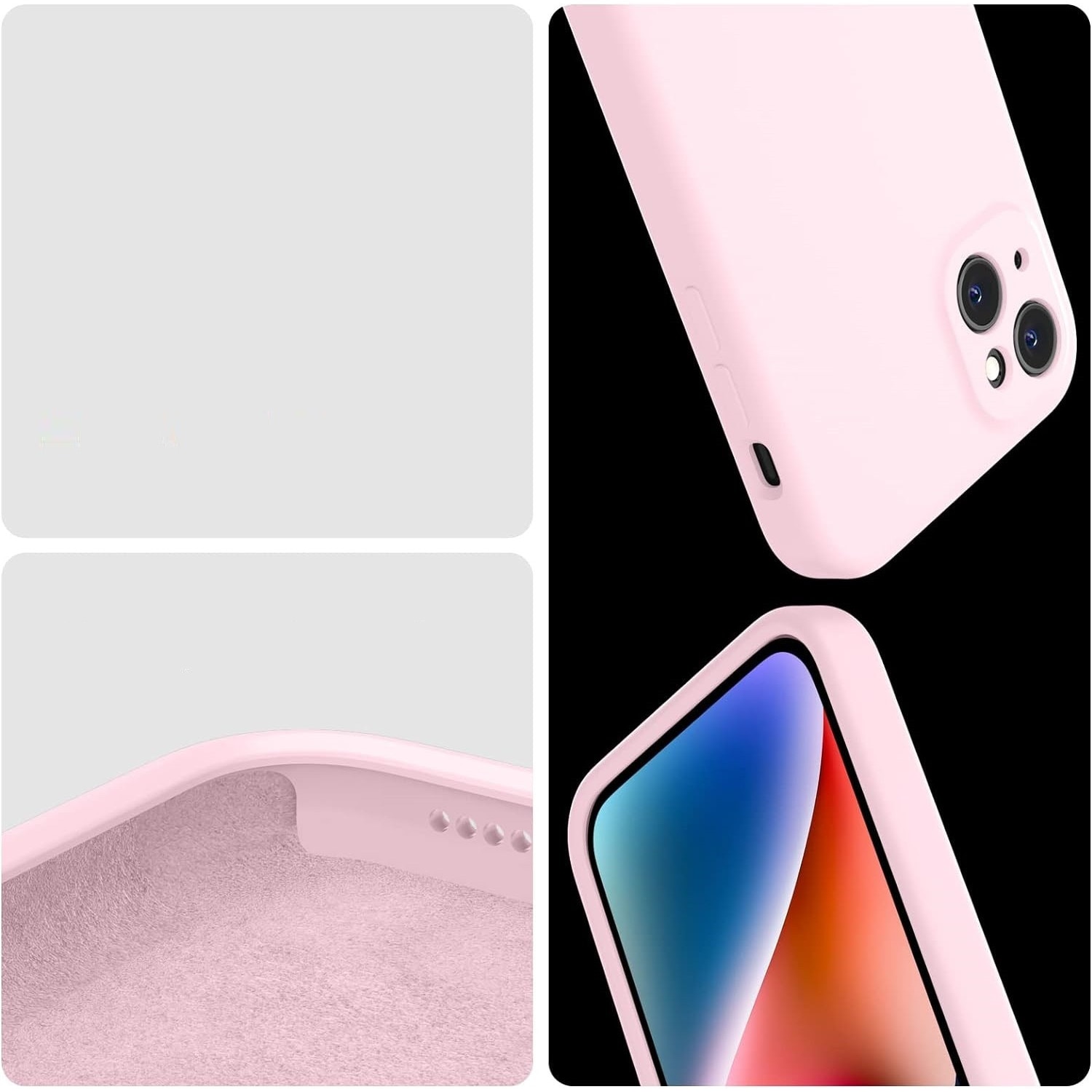 Husa protectie compatibila cu iPhone 13, slim, silicon Roz cu interior din microfibra, protectie camera, protectie ecran, ISAG