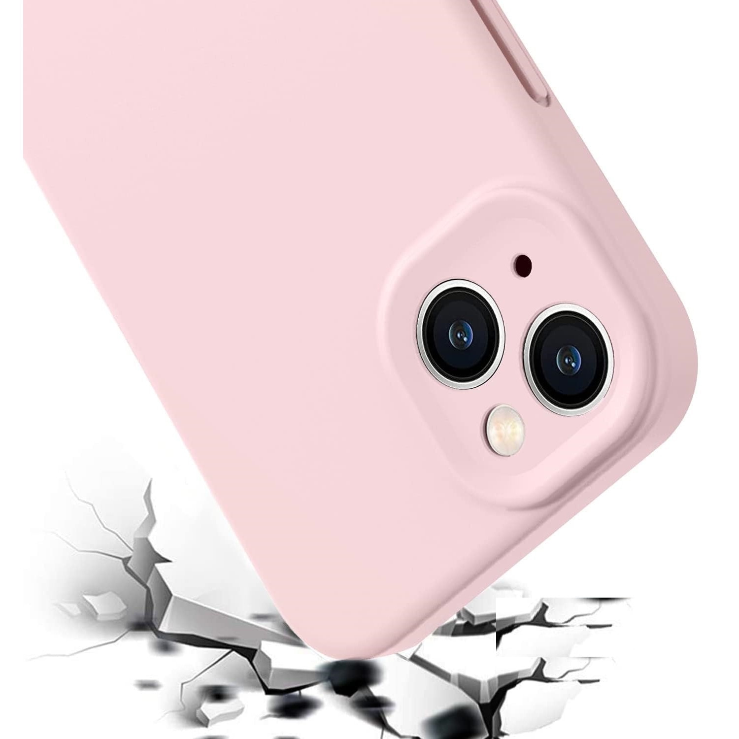 Husa protectie compatibila cu iPhone 13, slim, silicon Roz cu interior din microfibra, protectie camera, protectie ecran, ISAG