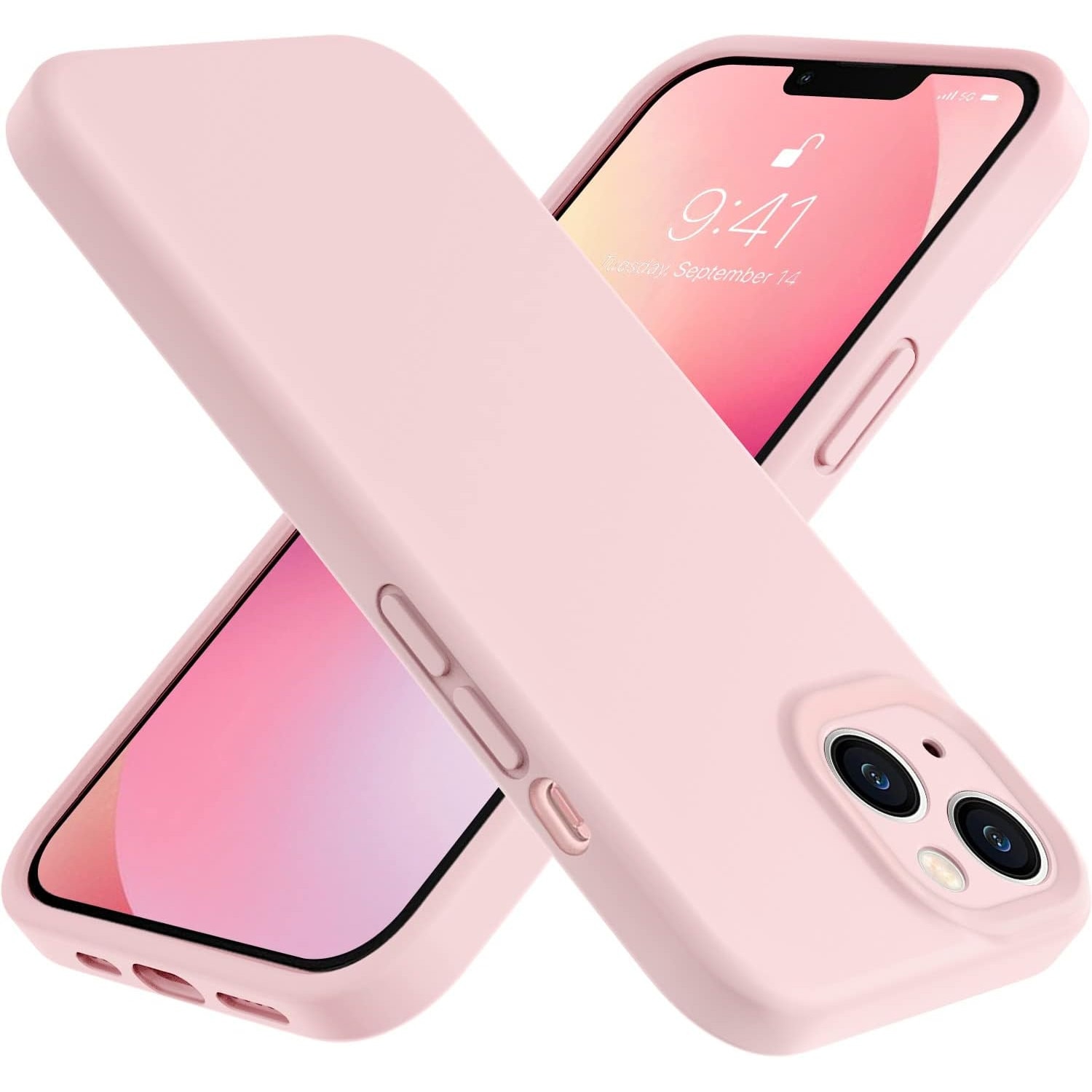 Husa protectie compatibila cu iPhone 13, slim, silicon Roz cu interior din microfibra, protectie camera, protectie ecran, ISAG