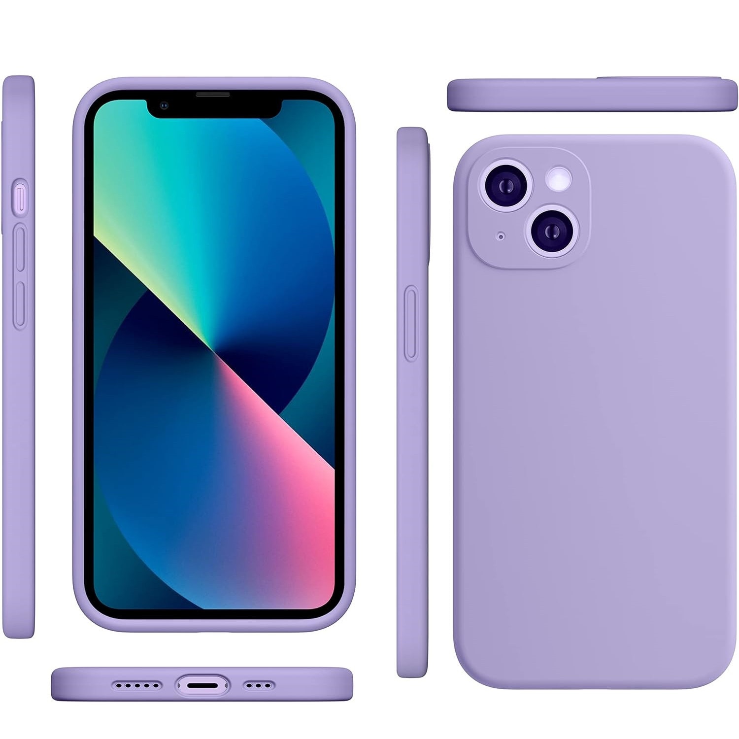 Husa protectie compatibila cu iPhone 13, slim, silicon Mov cu interior din microfibra, protectie camera, protectie ecran, ISAG