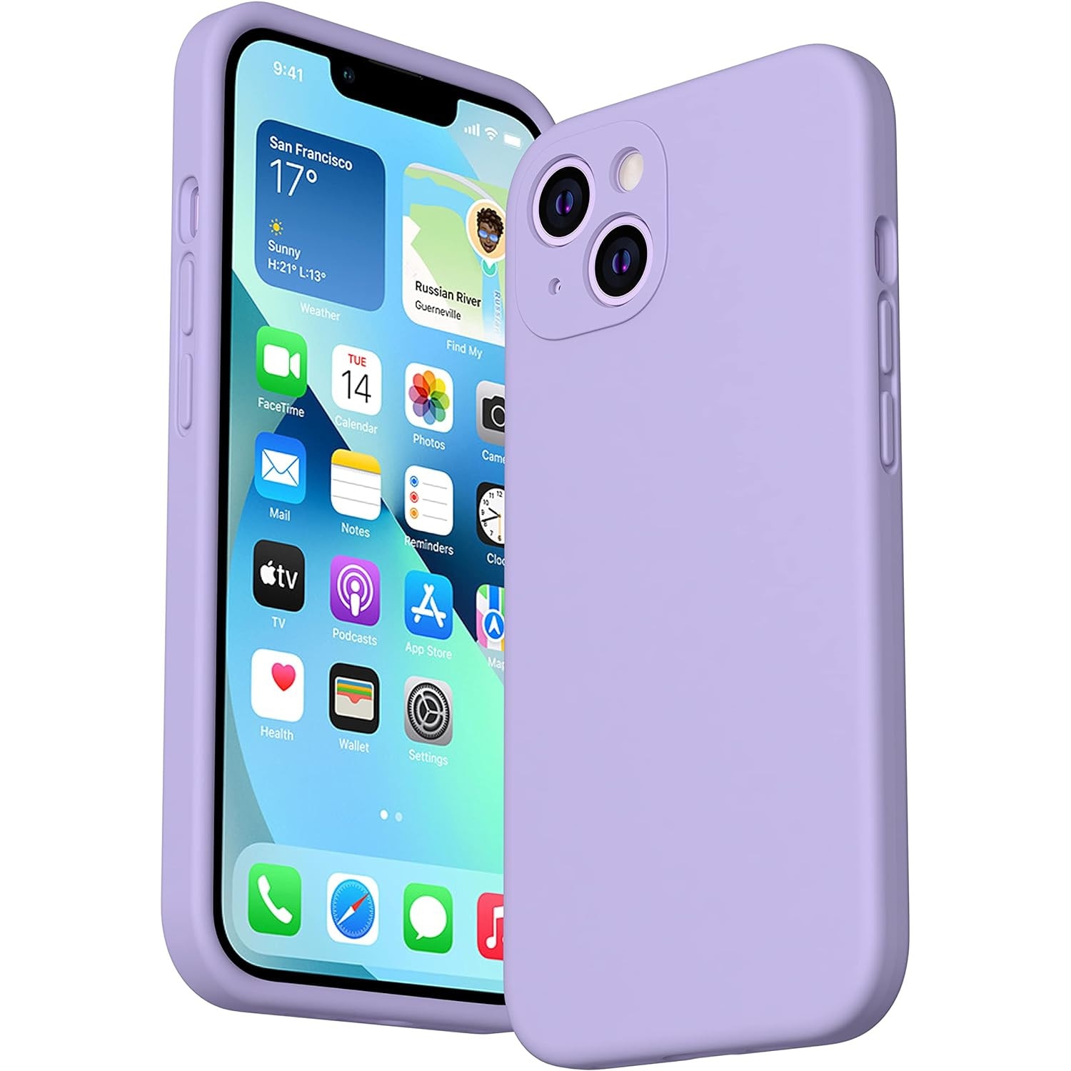 Husa protectie compatibila cu iPhone 13, slim, silicon Mov cu interior din microfibra, protectie camera, protectie ecran, ISAG