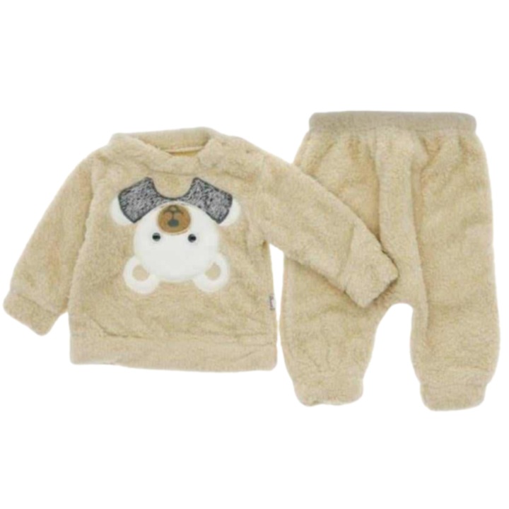 Costumas, 2 piese, cocolino, bej, model ursulet