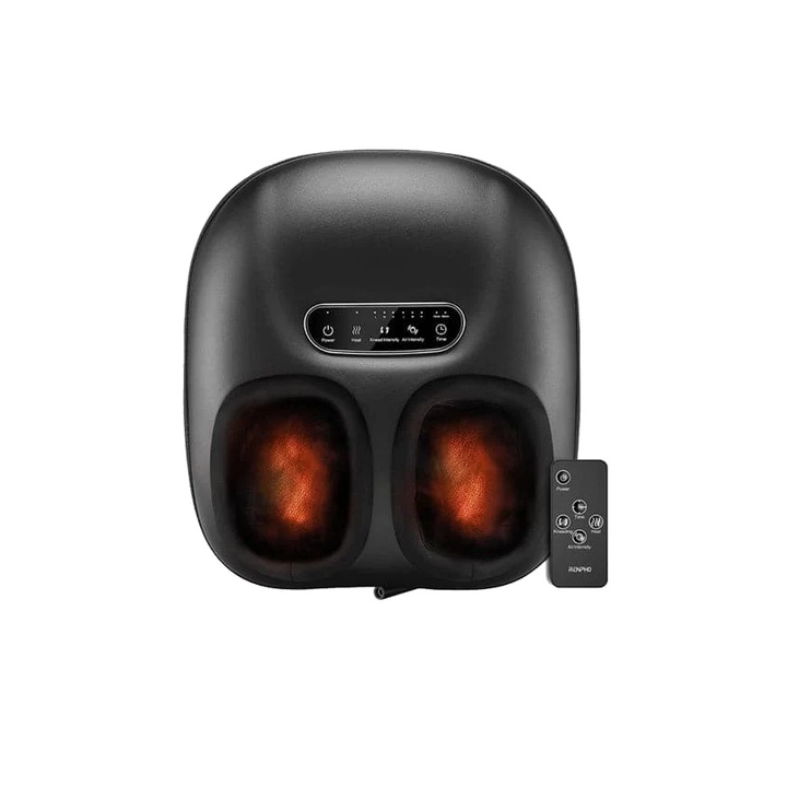 Шиацу масажор за крака с функция за нагряване, въздушна компресия, ролки, таймер, дистанционно управление и сензорен контролен панел, за мускулна релаксация и облекчаване на болката, Renpho