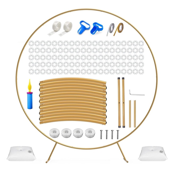 Arcada cerc pentru baloane 2,2m, suport metalic, cu pompa manuala, 2 saculeti pentru contragreutate, banda pentru baloane si accesorii, pentru nunta, zi de nastere, fundal foto, accesorii pentru petreceri, decoratiuni