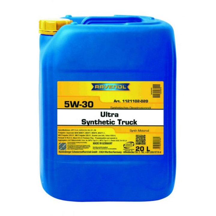 Ulei motor RAVENOL Ultra Synthetik Truck 5W30, volum 20 litri, sintetic