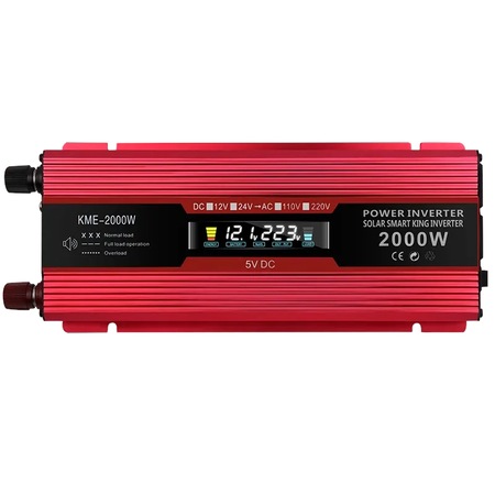 Invertor auto 2000W inteligent, Carmaer, DC 12V la AC 220V, unda sinusoidala modificata, 50Hz, 2 prize, 1 port USB, auto, moto, rosu cu negru
