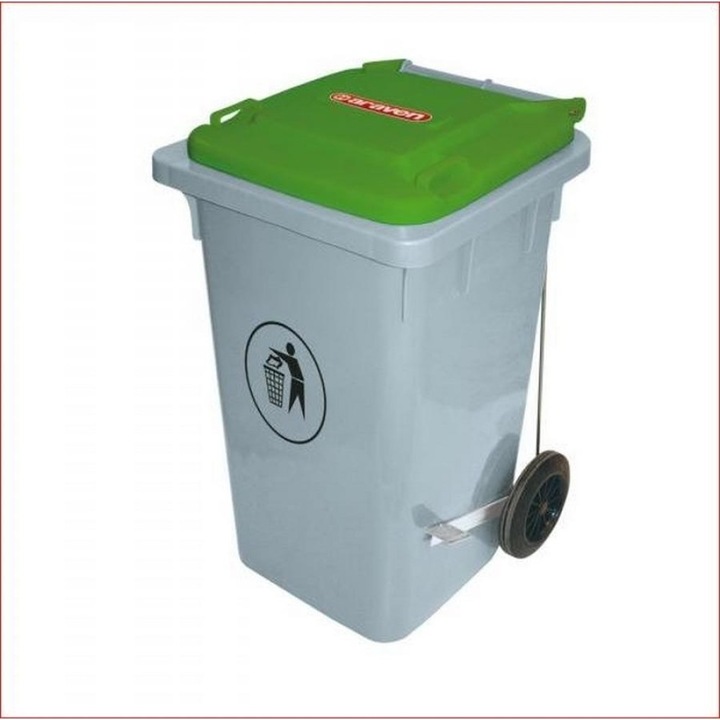 Pubela de gunoi, din plastic, cu capac verde, capacitate 80 litri