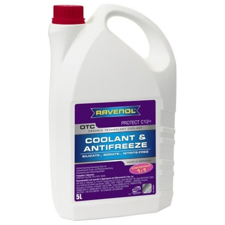 Antigel RAVENOL OTC Concentrate Protect C12+, rosu, volum 5 litri, concentrat