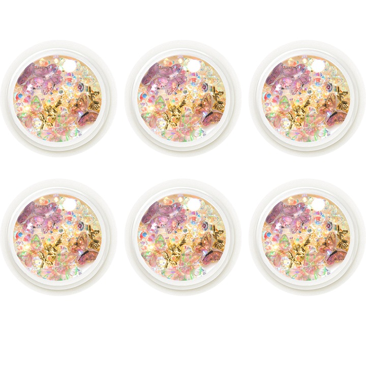 Комплект за декорация на нокти 3D пеперуди и кристали, Cozevdnt, многоцветен, 6 части