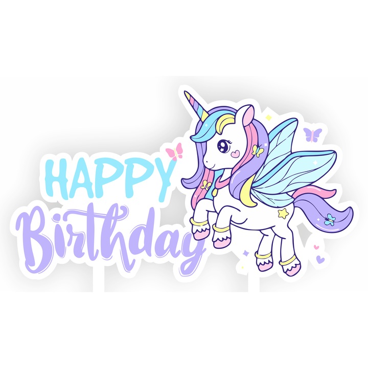 Topper tort UV Happy Birthday, MDF, Inedit Print, TC1021,12 cm