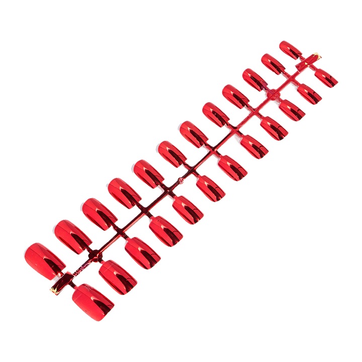 Set 5 palete Unghii False Lungi, ABS, rosu, Multimarime